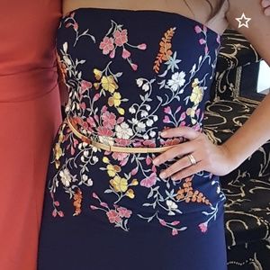 Embroidered blue black tie dress